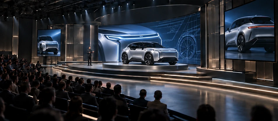Automotive launch stage — audience perspective